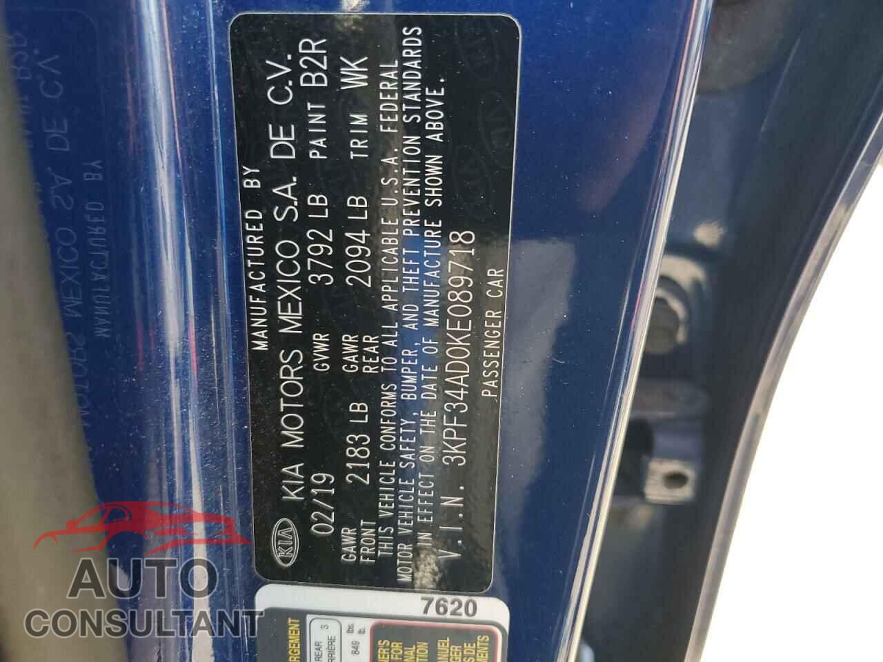 KIA FORTE 2019 - 3KPF34AD0KE089718