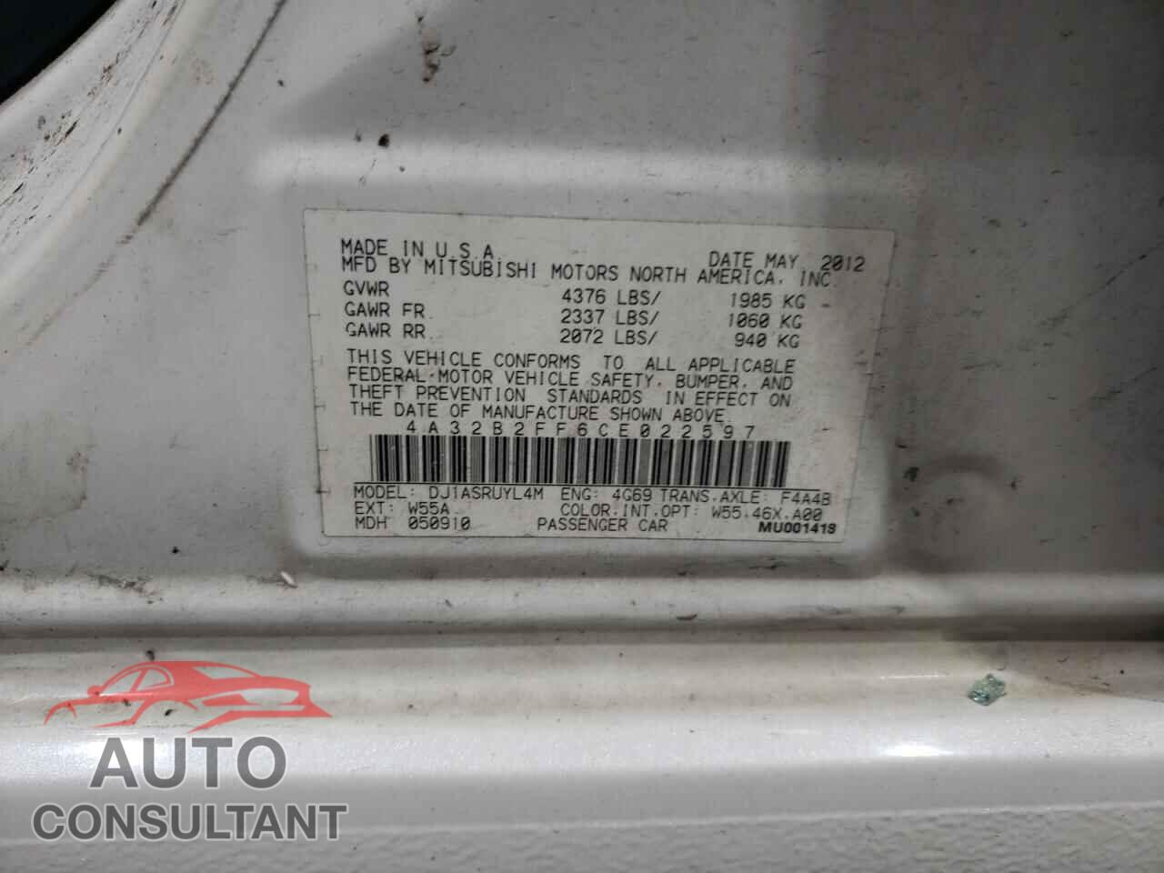 MITSUBISHI GALANT 2012 - 4A32B2FF6CE022597