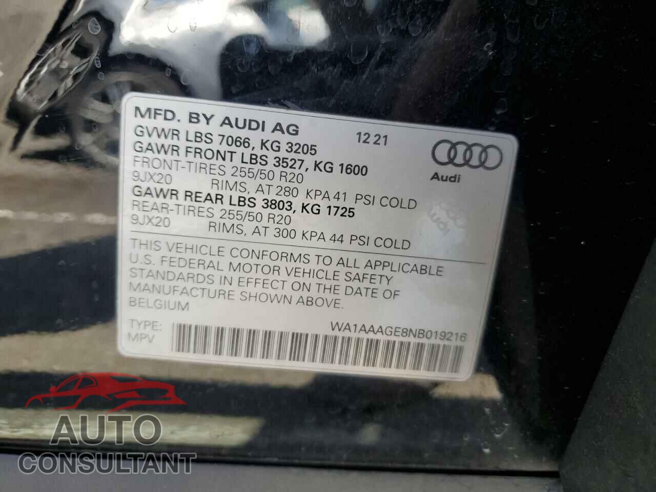 AUDI E-TRON 2022 - WA1AAAGE8NB019216