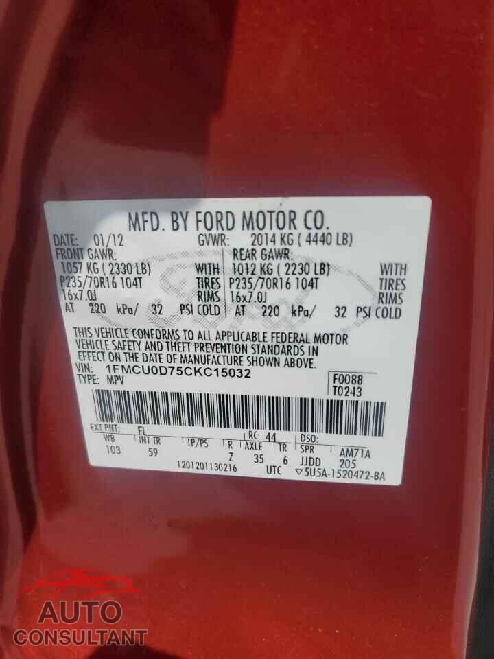 FORD ESCAPE 2012 - 1FMCU0D75CKC15032