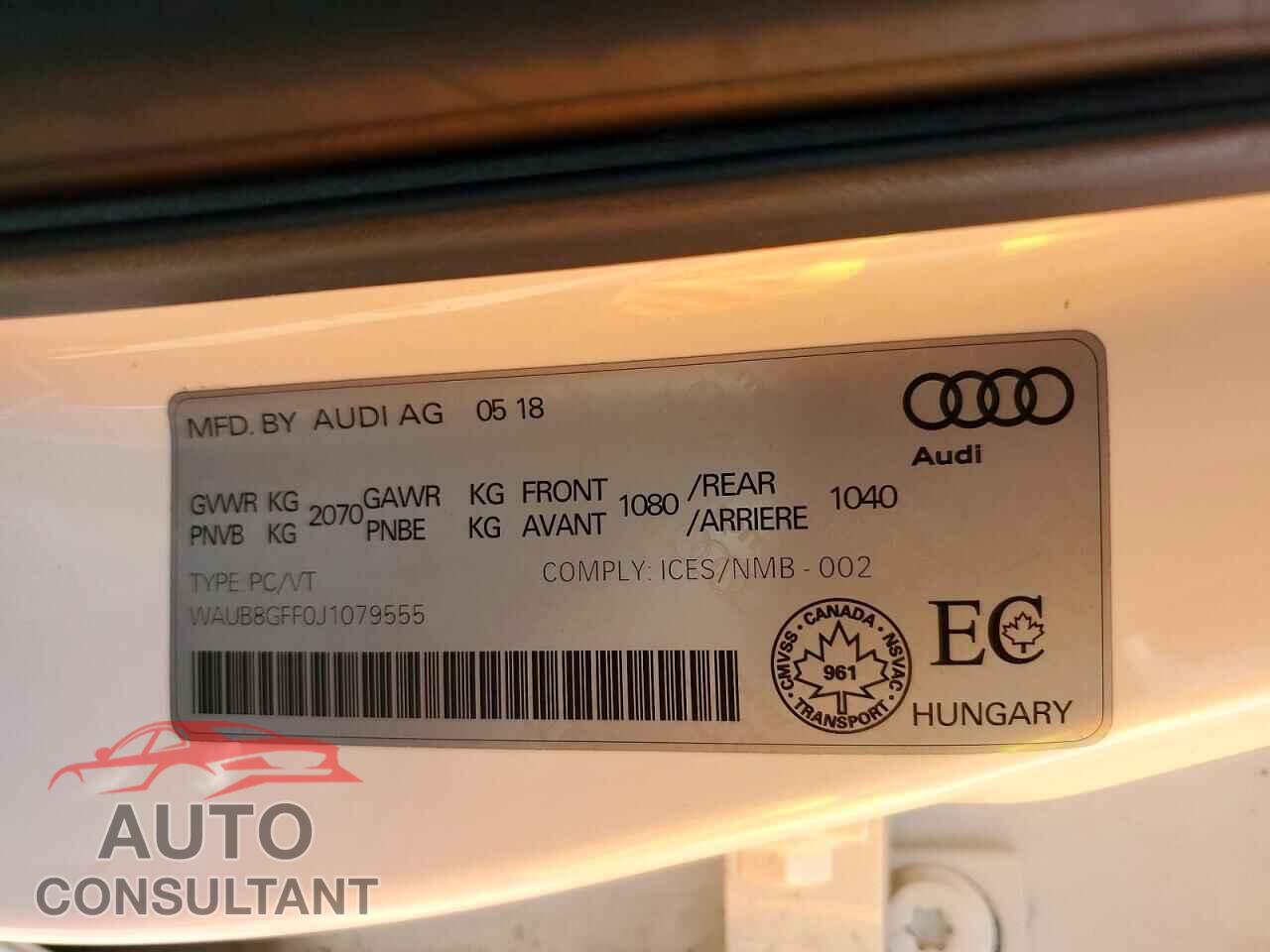 AUDI A3 2018 - WAUB8GFF0J1079555