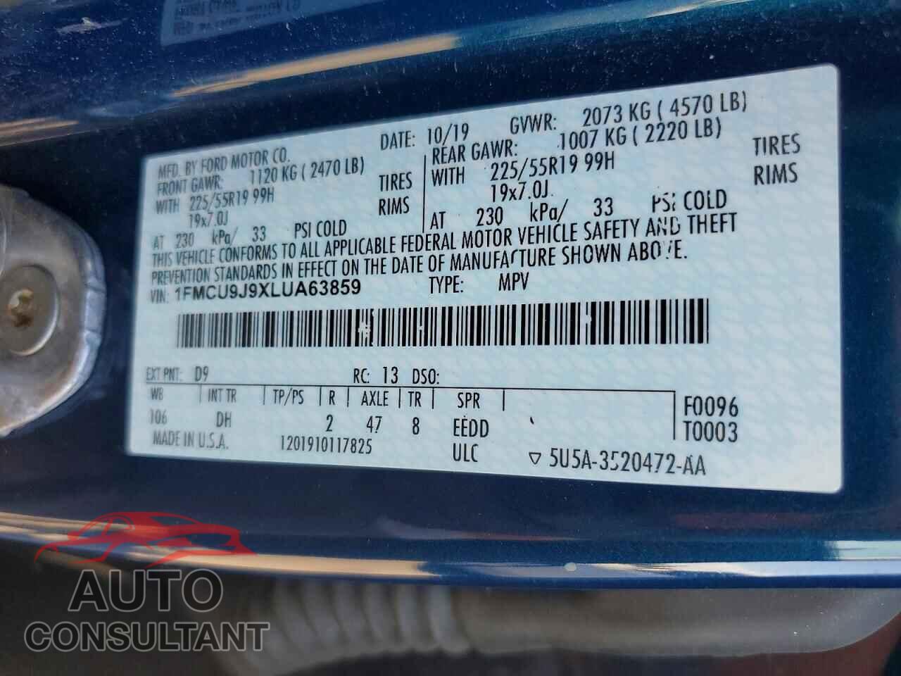 FORD ESCAPE 2020 - 1FMCU9J9XLUA63859