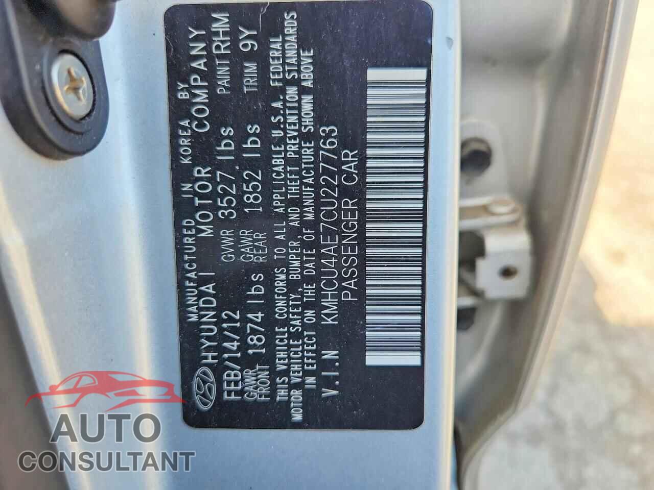 HYUNDAI ACCENT 2012 - KMHCU4AE7CU227763