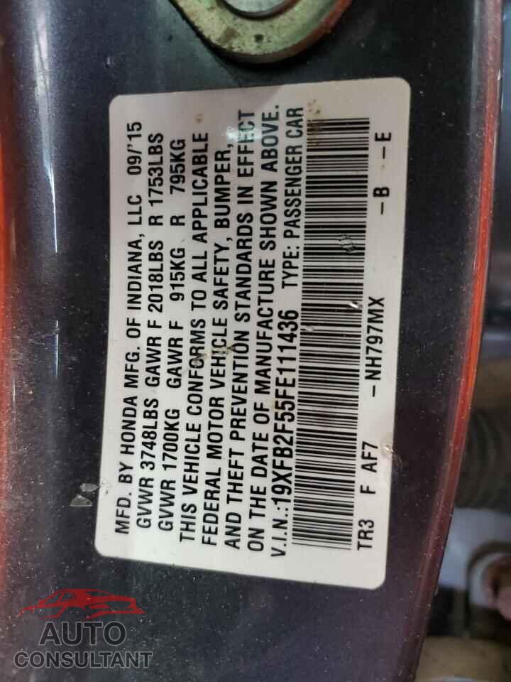 HONDA CIVIC 2015 - 19XFB2F55FE111436