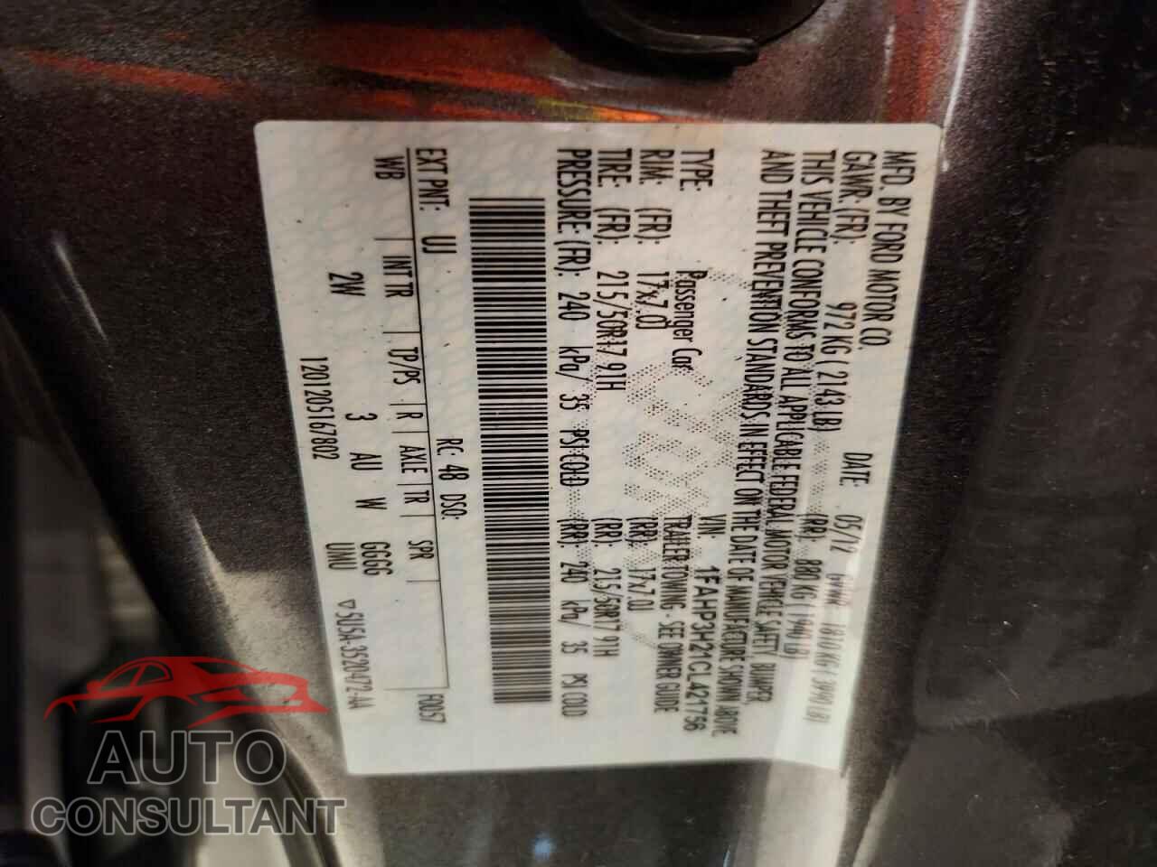 FORD FOCUS 2012 - 1FAHP3H21CL421756