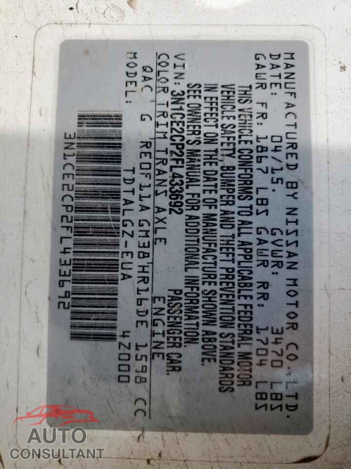 NISSAN VERSA 2015 - 3N1CE2CP2FL433692