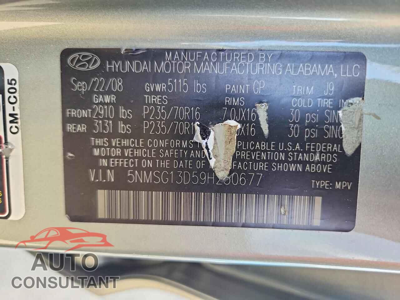 HYUNDAI SANTA FE 2009 - 5NMSG13D59H250677