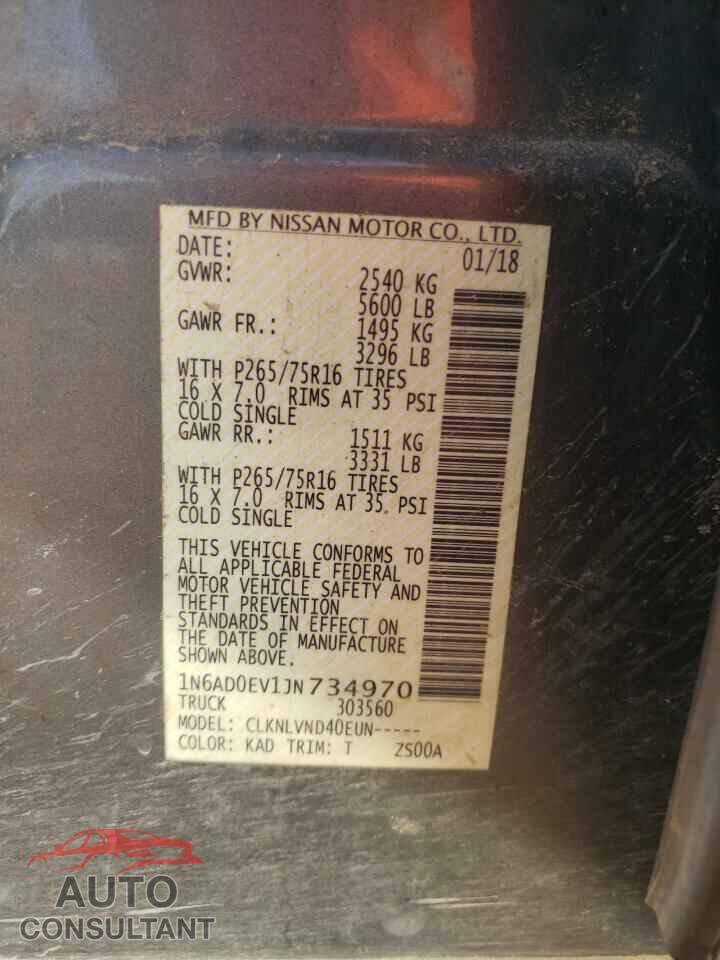 NISSAN FRONTIER 2018 - 1N6AD0EV1JN734970