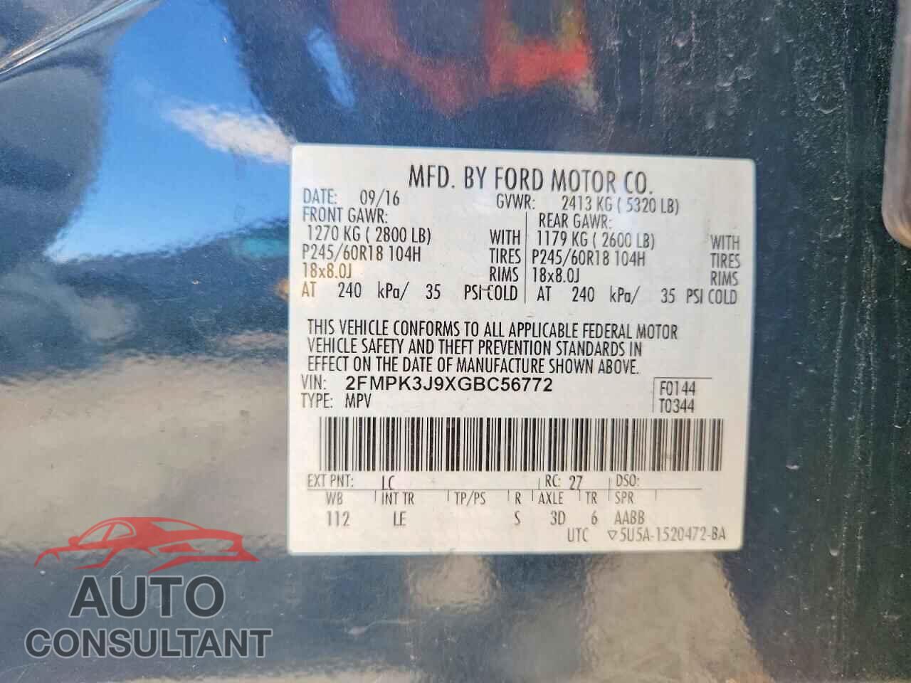 FORD EDGE 2016 - 2FMPK3J9XGBC56772