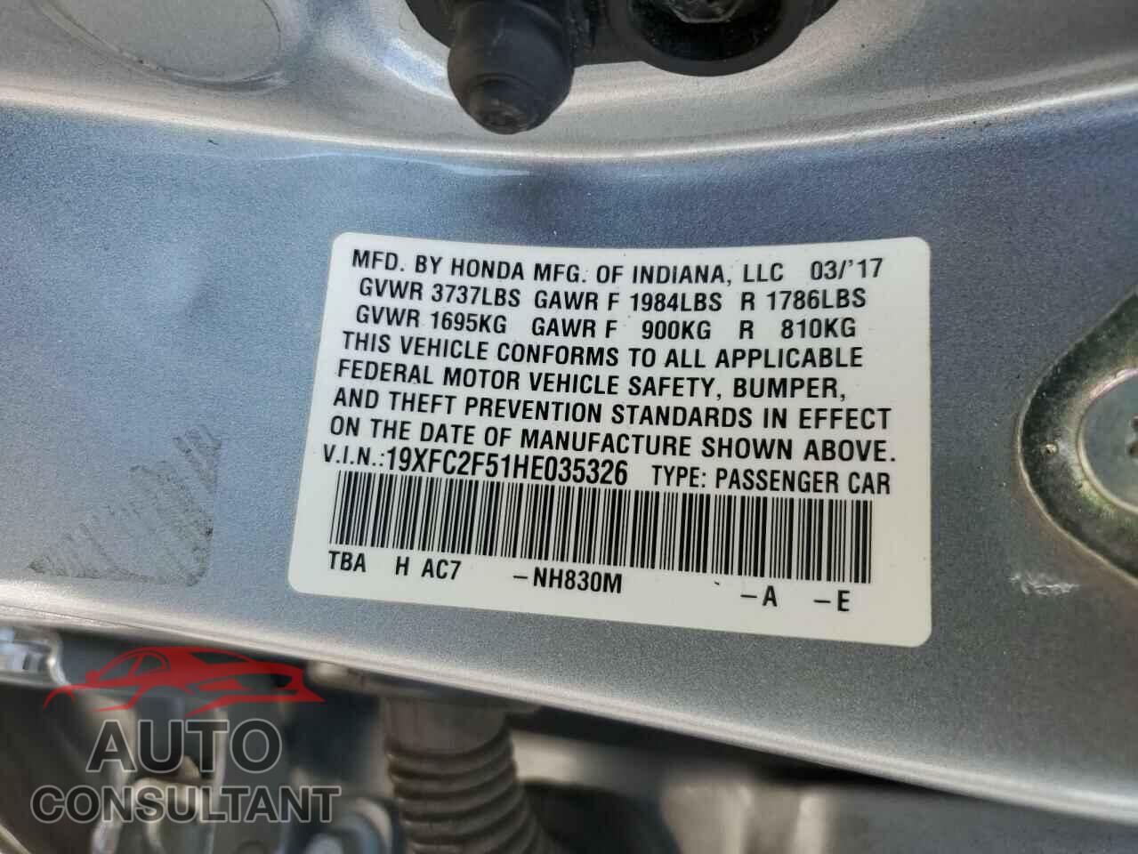 HONDA CIVIC 2017 - 19XFC2F51HE035326