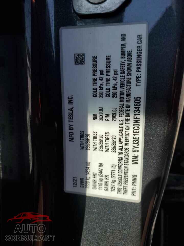 TESLA MODEL 3 2022 - 5YJ3E1EC0NF134605