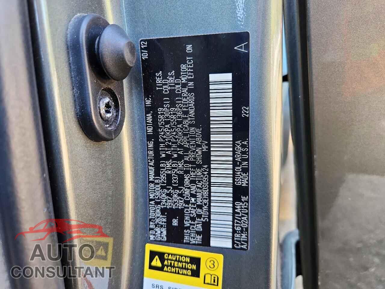 TOYOTA HIGHLANDER 2013 - 5TDYK3EH8DS095424