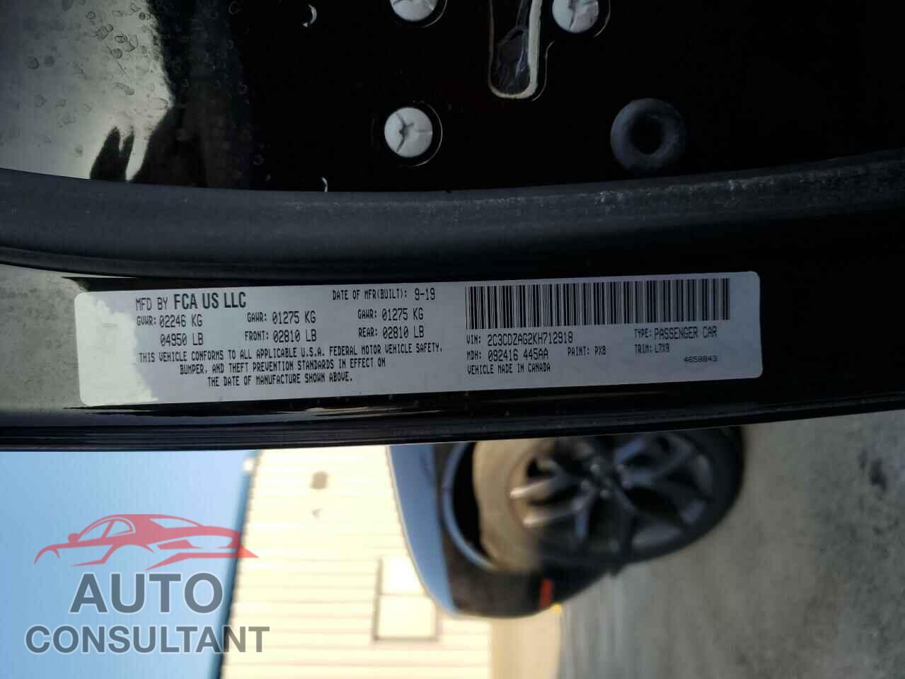 DODGE CHALLENGER 2019 - 2C3CDZAG2KH712918