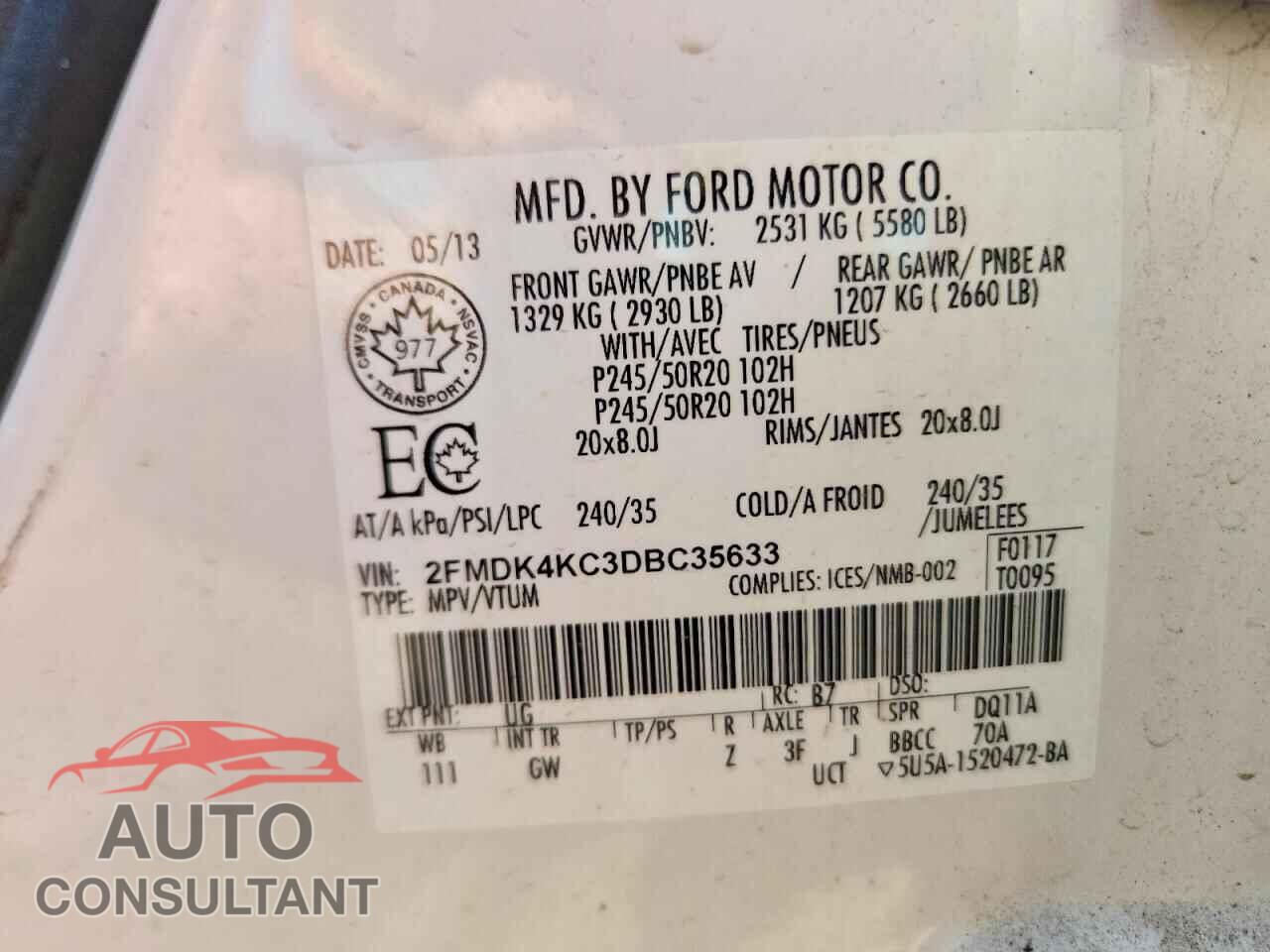 FORD EDGE 2013 - 2FMDK4KC3DBC35633