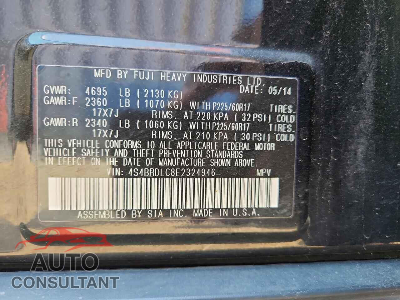 SUBARU OUTBACK 2014 - 4S4BRDLC8E2324946