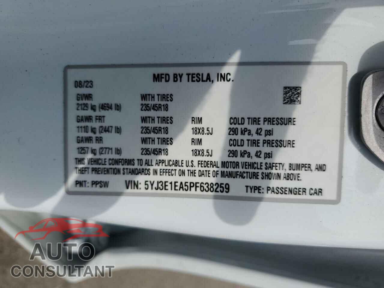 TESLA MODEL 3 2023 - 5YJ3E1EA5PF638259