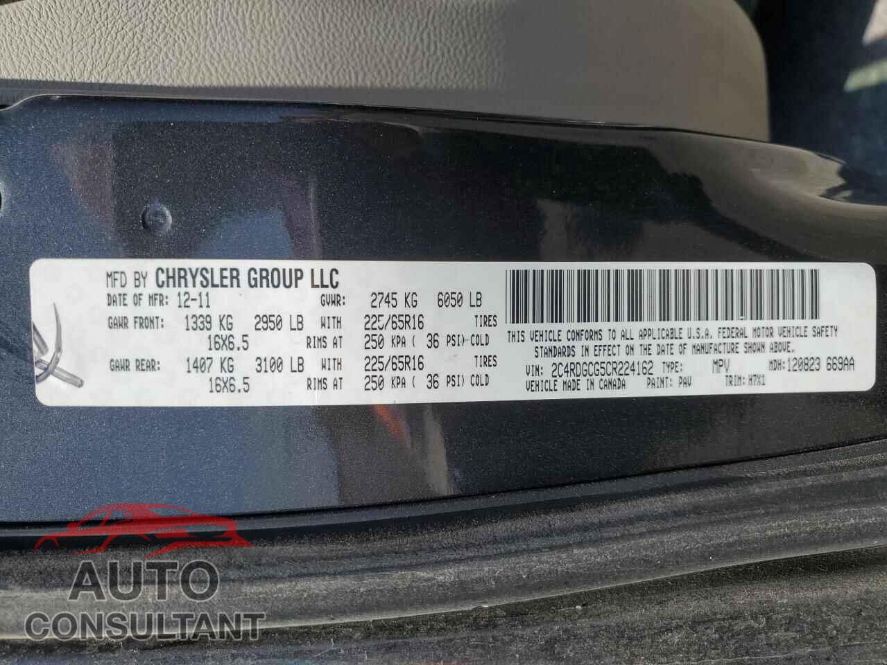 DODGE CARAVAN 2012 - 2C4RDGCG5CR224162