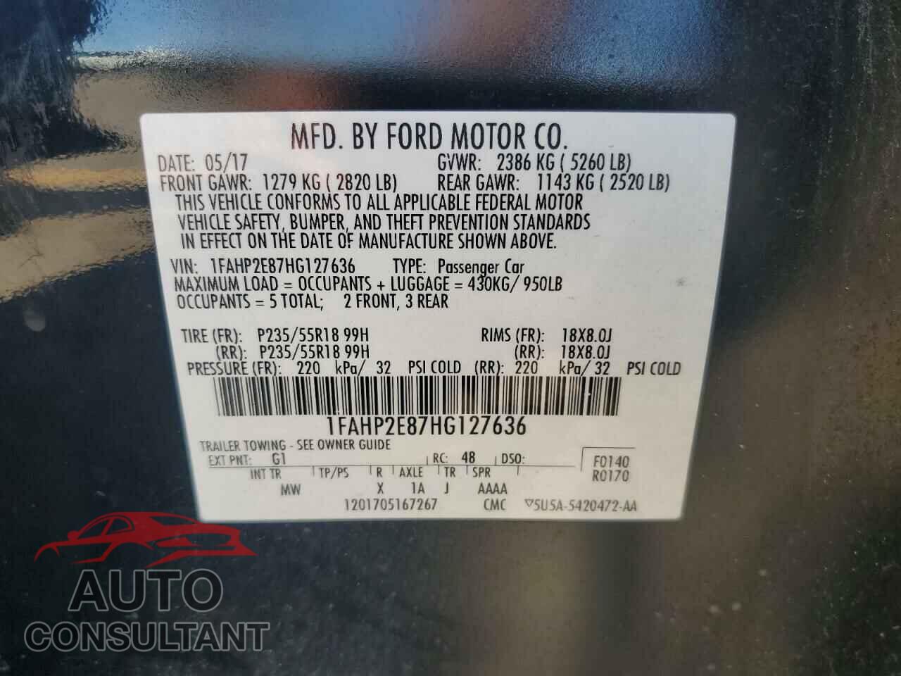 FORD TAURUS 2017 - 1FAHP2E87HG127636