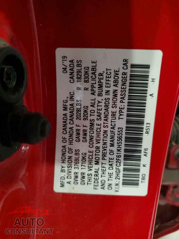 HONDA CIVIC 2019 - 2HGFC2F61KH556553