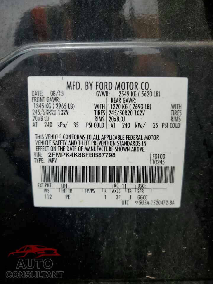 FORD EDGE 2015 - 2FMPK4K88FBB87798