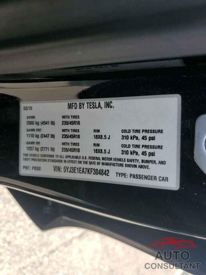 TESLA MODEL 3 2019 - 5YJ3E1EA7KF304842