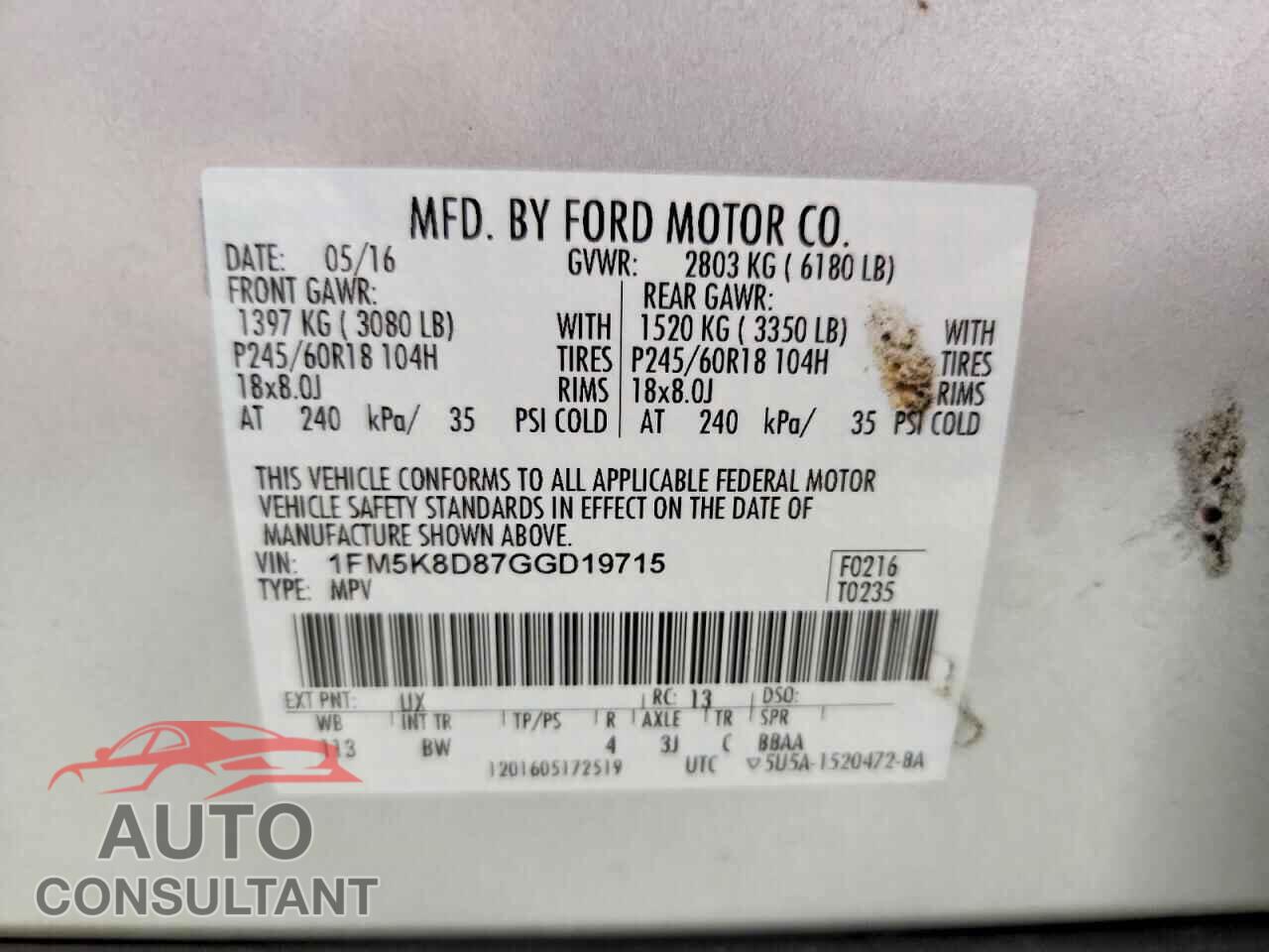 FORD EXPLORER 2016 - 1FM5K8D87GGD19715