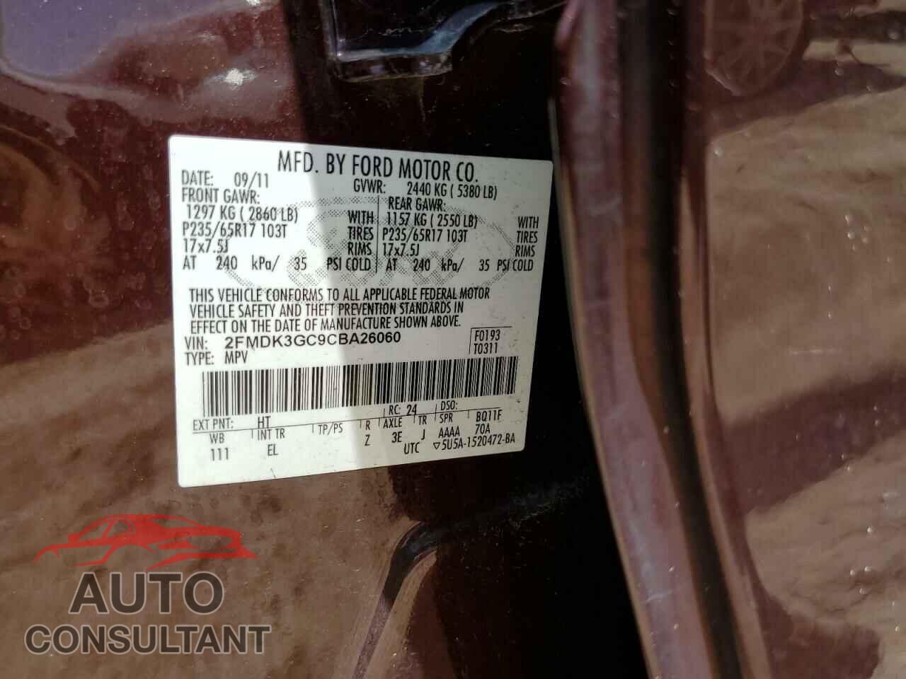 FORD EDGE 2012 - 2FMDK3GC9CBA26060
