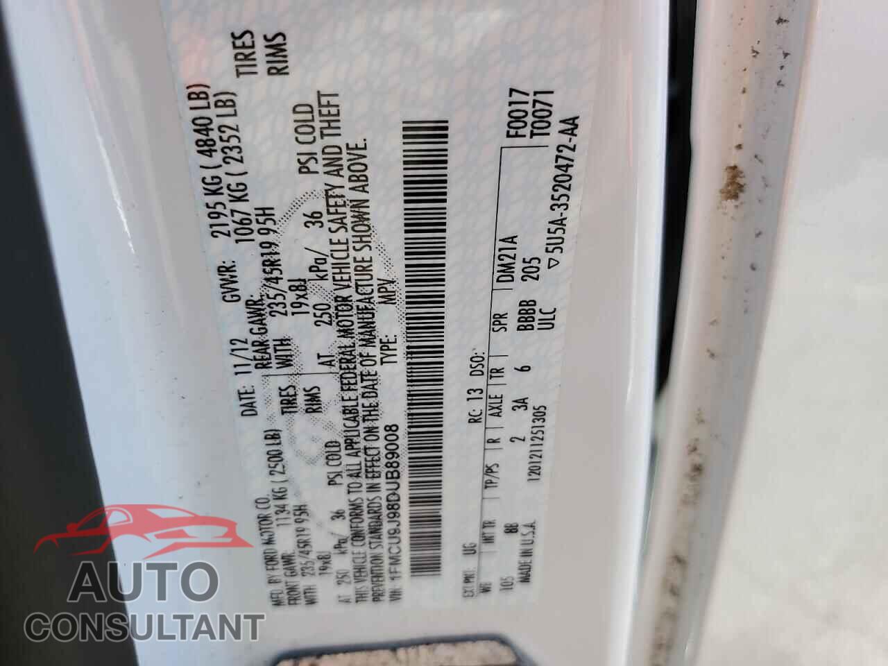 FORD ESCAPE 2013 - 1FMCU9J98DUB89008