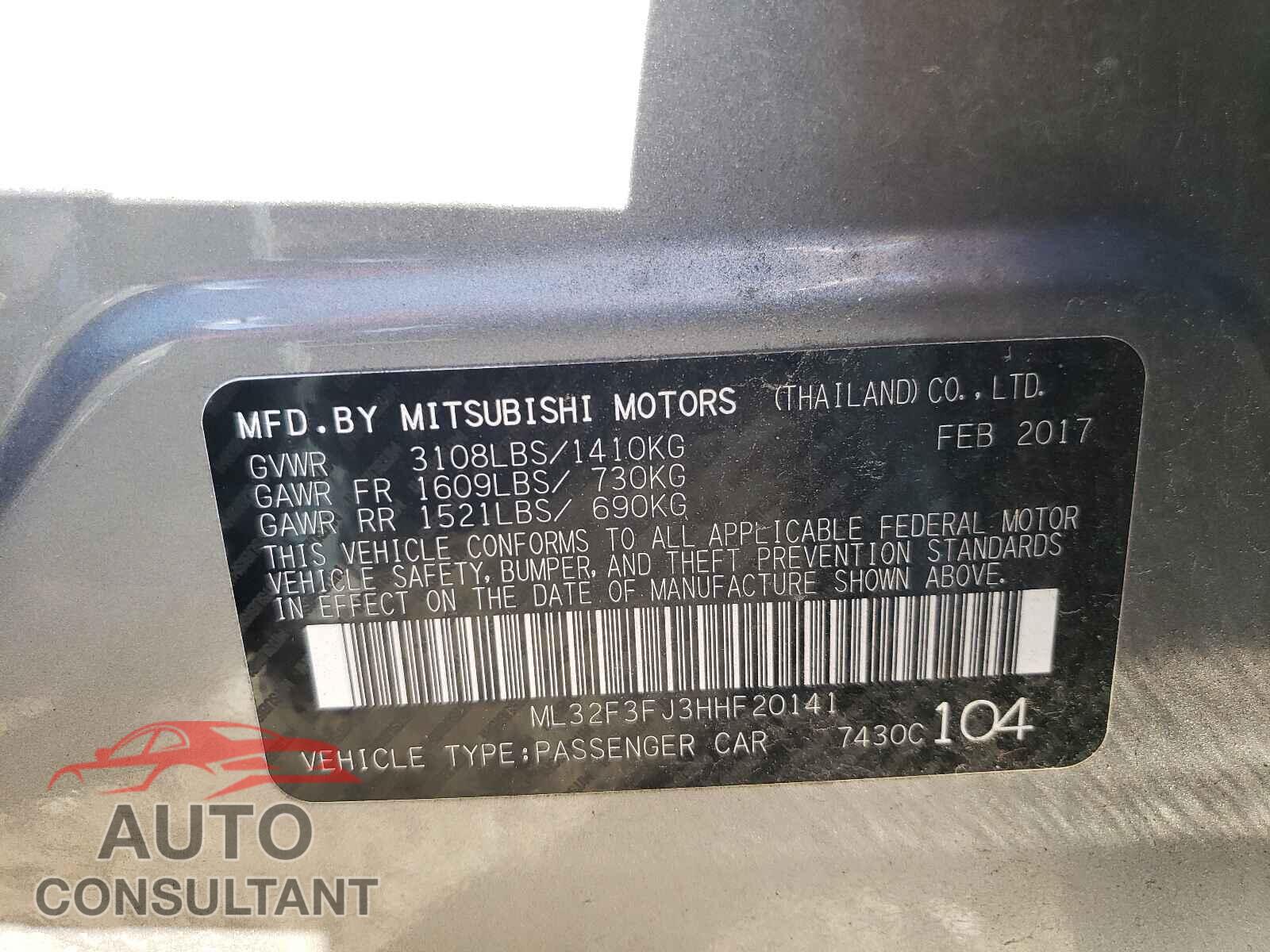 MITSUBISHI MIRAGE 2017 - ML32F3FJ3HHF20141