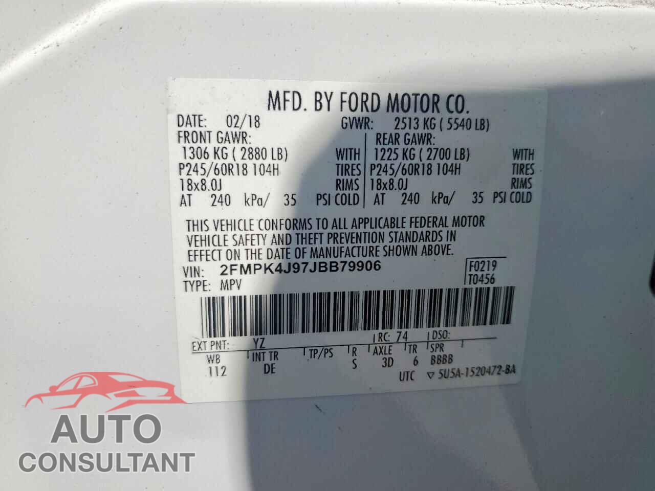 FORD EDGE 2018 - 2FMPK4J97JBB79906