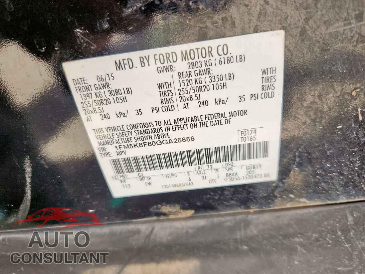 FORD EXPLORER 2016 - 1FM5K8F80GGA26686