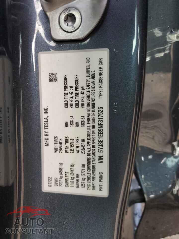 TESLA MODEL 3 2022 - 5YJ3E1EB9NF317525