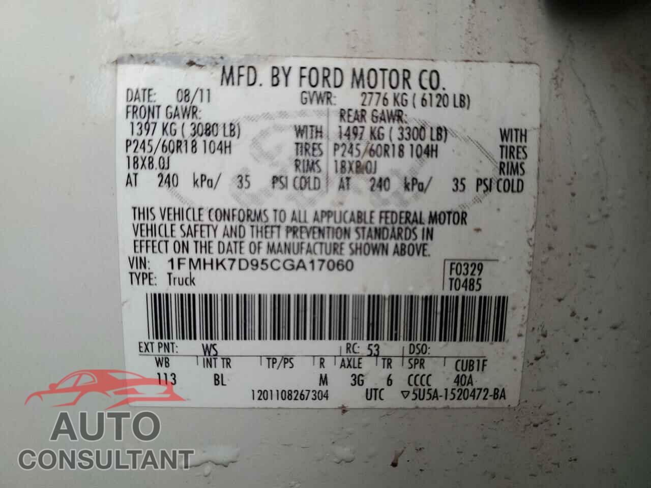 FORD EXPLORER 2012 - 1FMHK7D95CGA17060