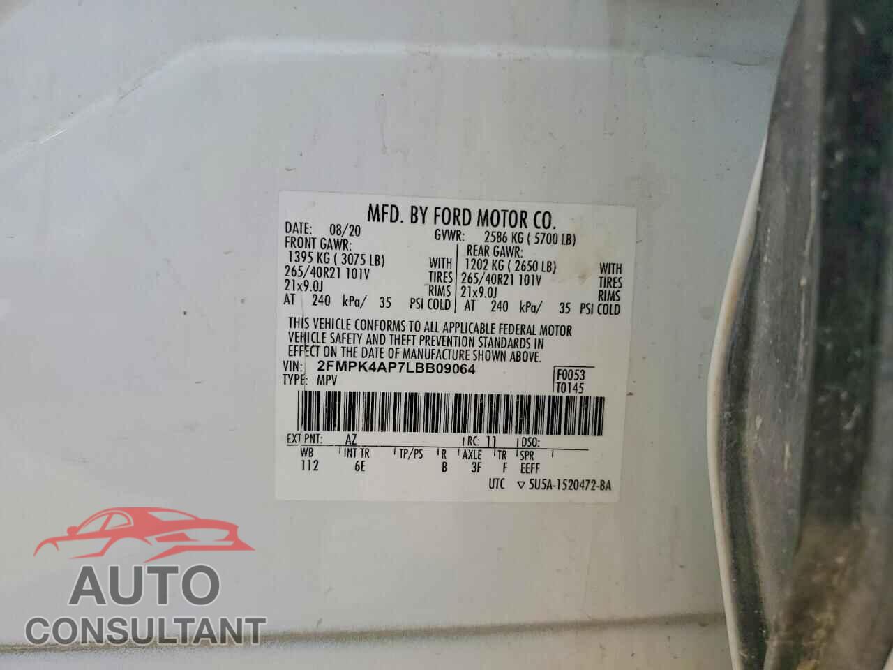 FORD EDGE 2020 - 2FMPK4AP7LBB09064
