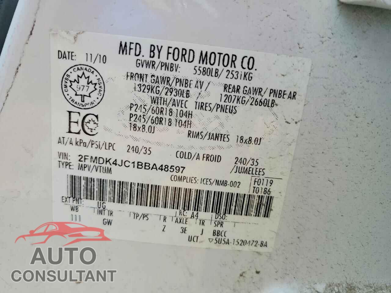 FORD EDGE 2011 - 2FMDK4JC1BBA48597