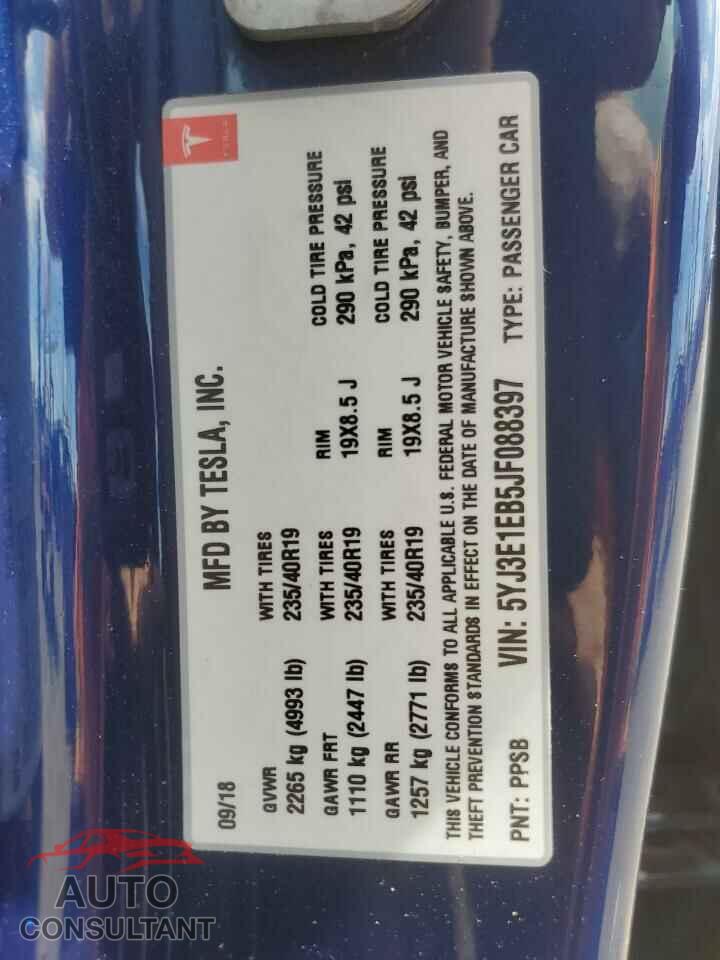 TESLA MODEL 3 2018 - 5YJ3E1EB5JF088397
