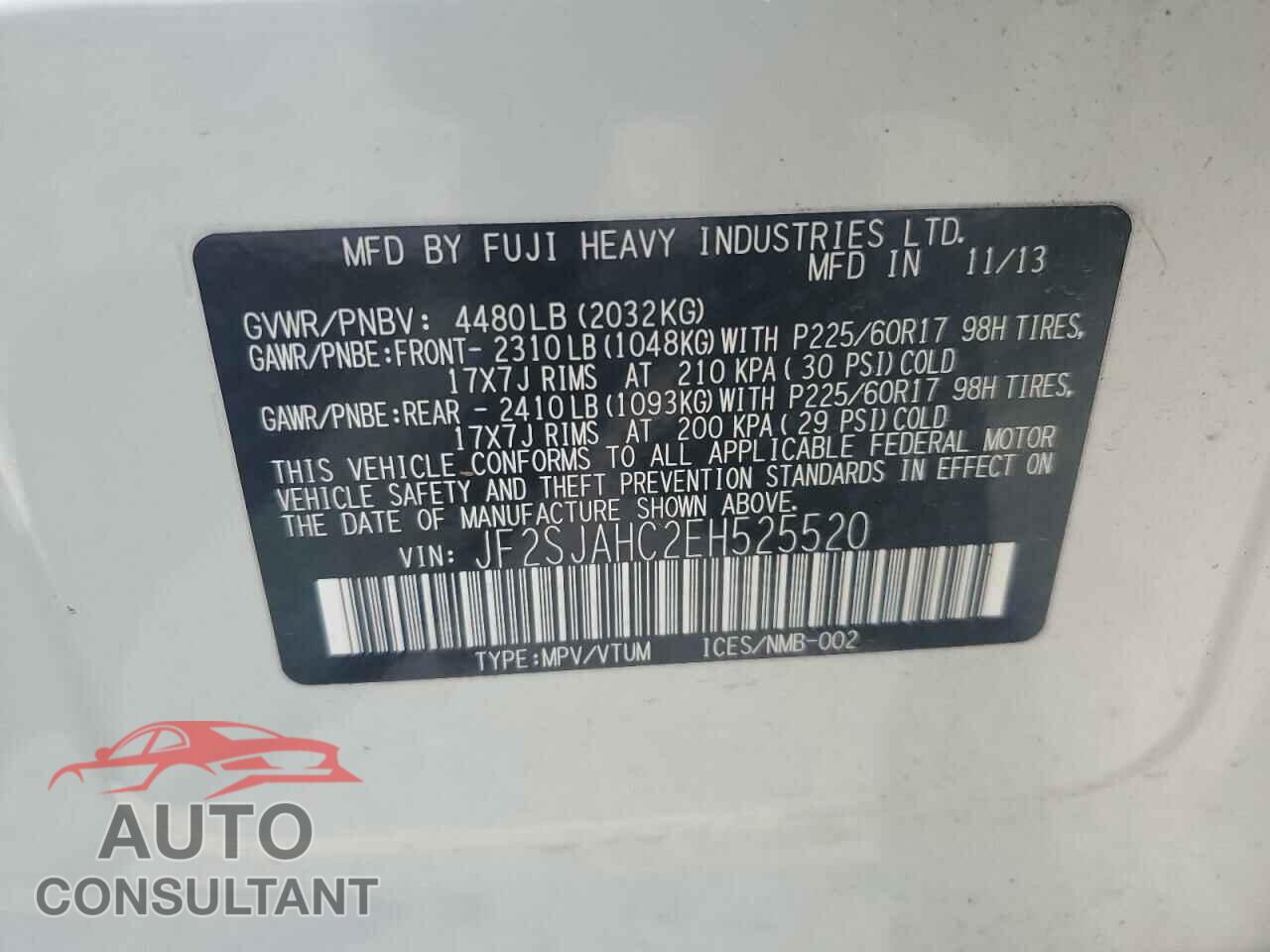 SUBARU FORESTER 2014 - JF2SJAHC2EH525520