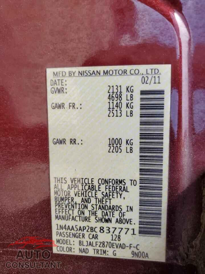 NISSAN MAXIMA 2011 - 1N4AA5AP2BC837771