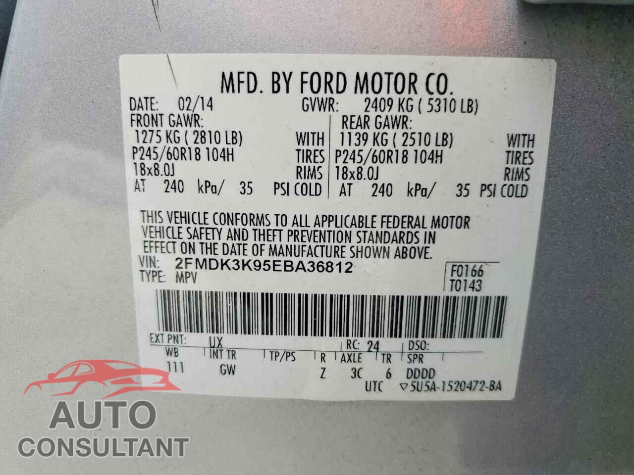 FORD EDGE 2014 - 2FMDK3K95EBA36812