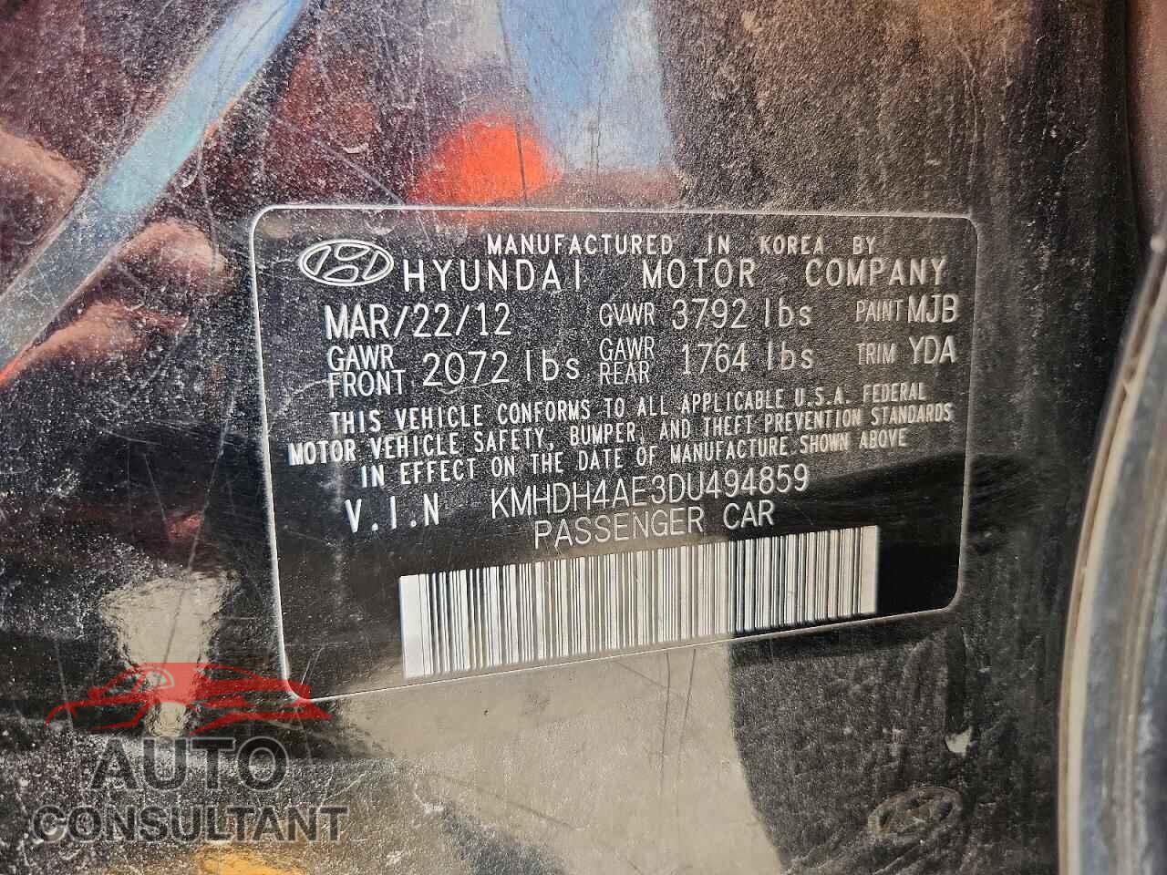 HYUNDAI ELANTRA 2013 - KMHDH4AE3DU494859