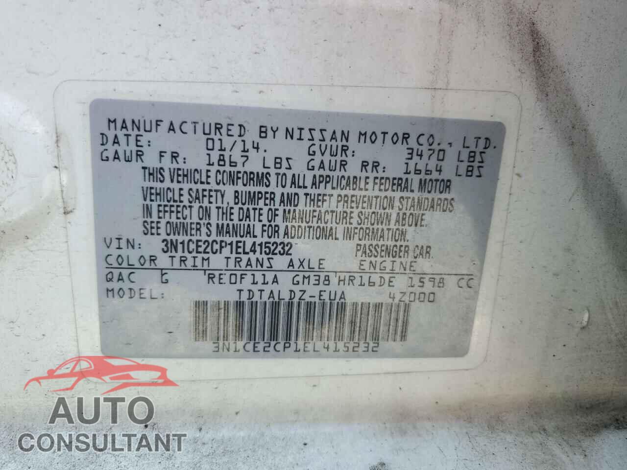 NISSAN VERSA 2014 - 3N1CE2CP1EL415232
