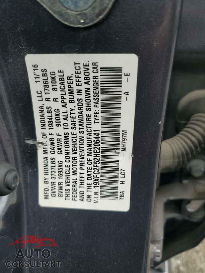 HONDA CIVIC 2017 - 19XFC2F52HE206441