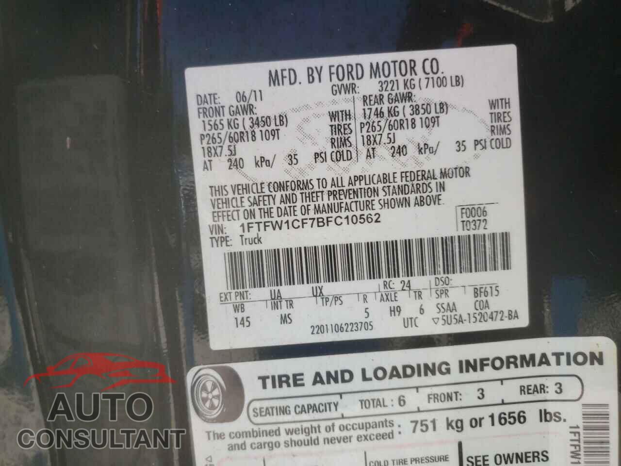 FORD F-150 2011 - 1FTFW1CF7BFC10562