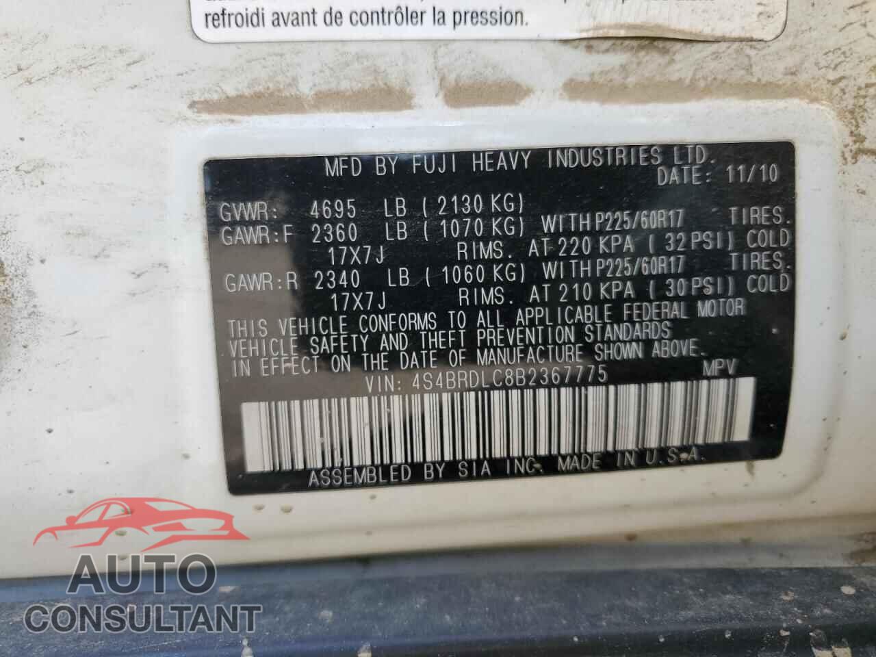 SUBARU OUTBACK 2011 - 4S4BRDLC8B2367775