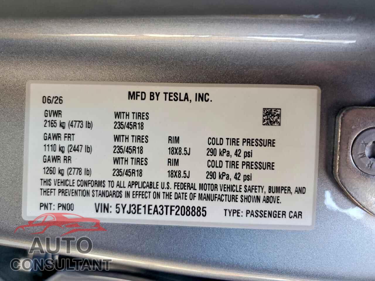 TESLA MODEL 3 2026 - 5YJ3E1EA3TF208885