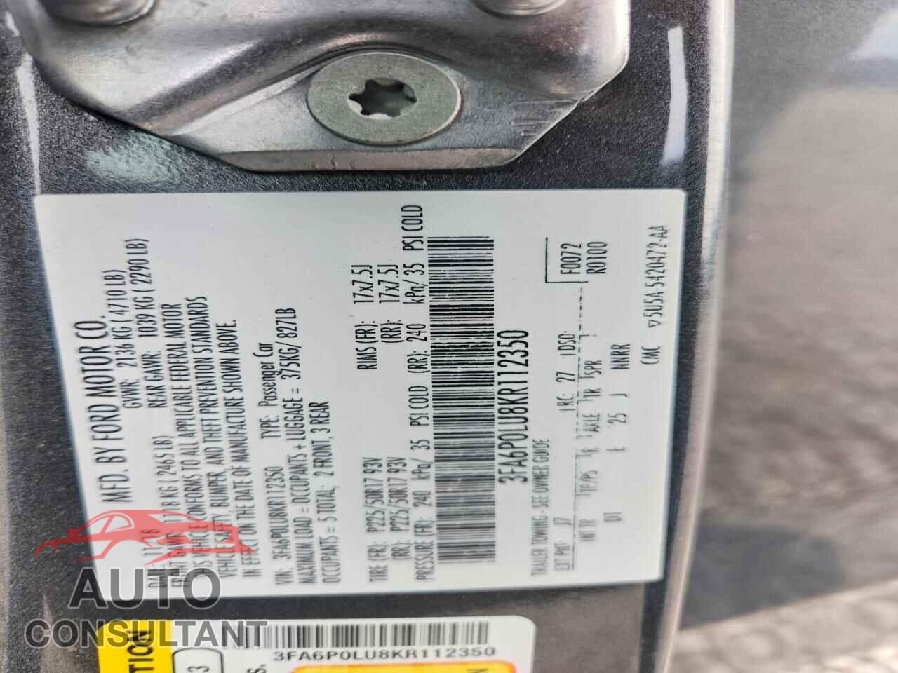 FORD FUSION 2019 - 3FA6P0LU8KR112350