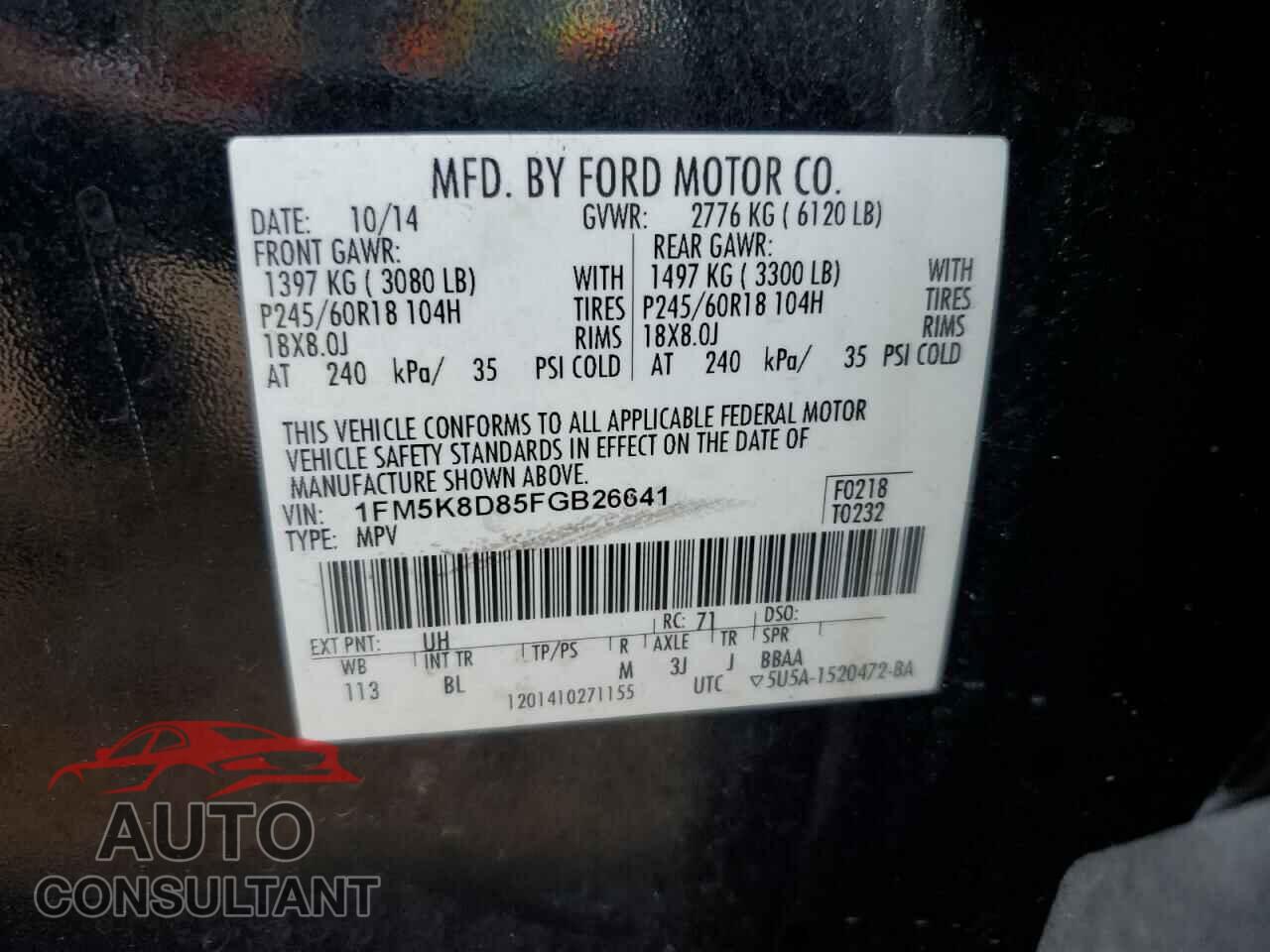 FORD EXPLORER 2015 - 1FM5K8D85FGB26641