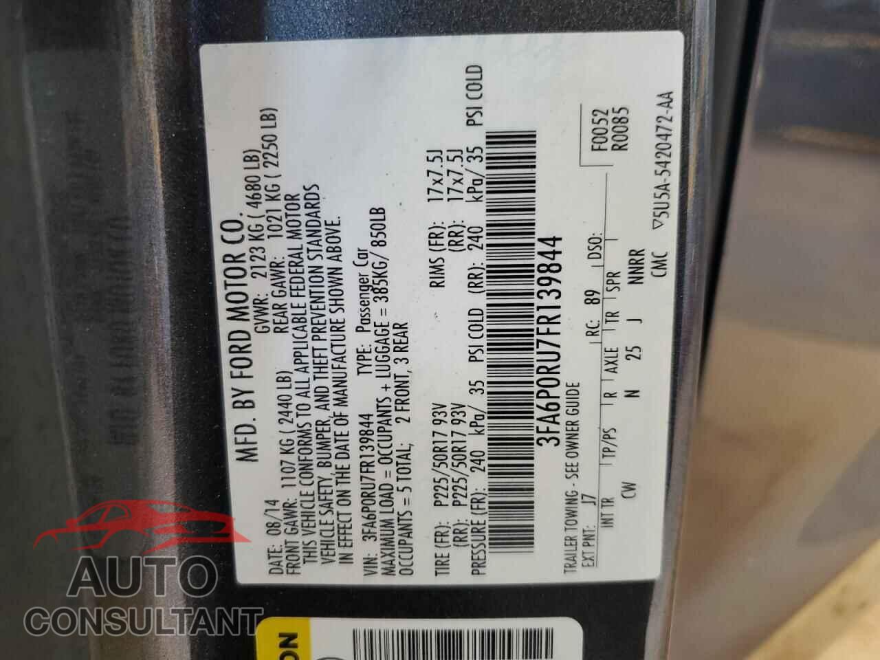 FORD FUSION 2015 - 3FA6P0RU7FR139844