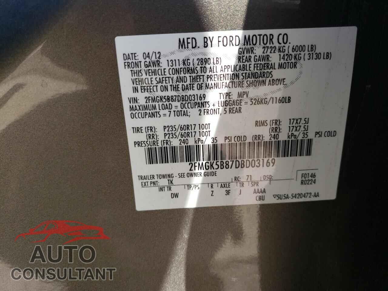 FORD FLEX 2013 - 2FMGK5B87DBD03169