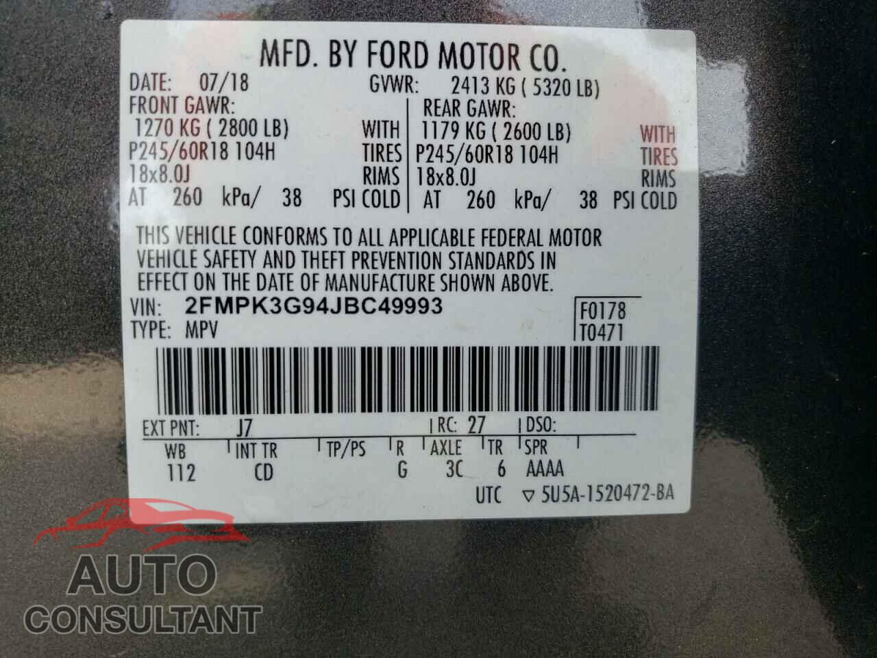 FORD EDGE 2018 - 2FMPK3G94JBC49993